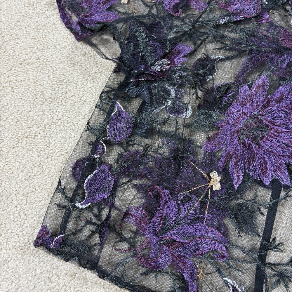 NWT Disturbia Estrid Embroidered Mesh Tie Back Blouse Top - Sz 10 - Picture 5 of 11